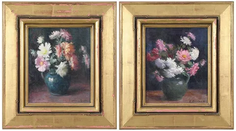 Florence May Giviens, Pair of Floral Still Lifes, both signed lower right, oil on canvas