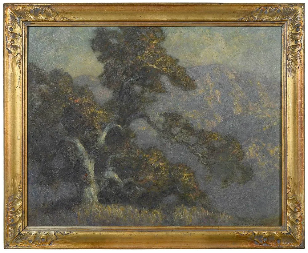 Live Oak and Mountains by Dewitt Parshall, 1921, oil on panel, sold Sep 2021