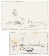 James McBey, Two ink sketches: Heybridge Basin