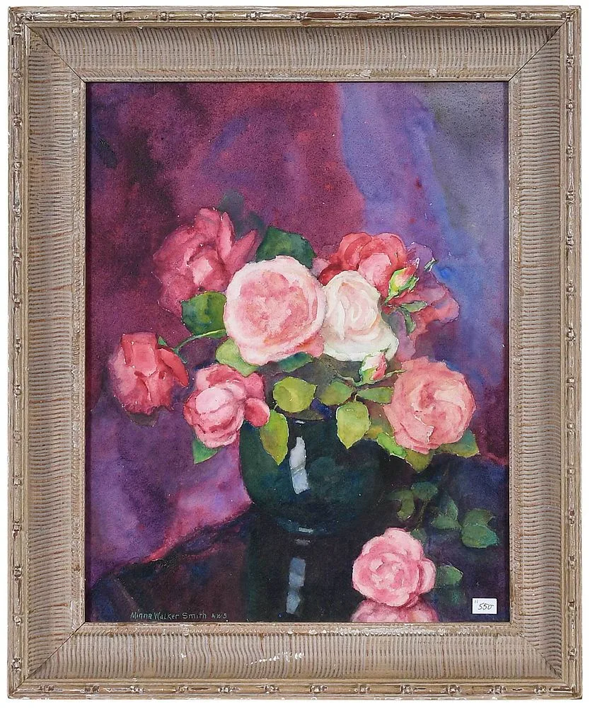Minna Walker Smith, ÿVase of Roses, watercolor on paper