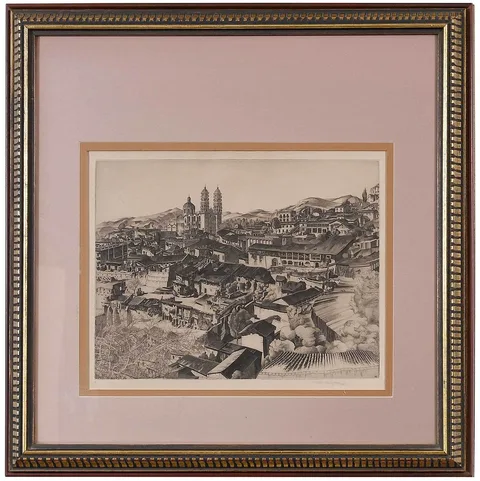 John Taylor Arms, Light and Shade, Taxco, New Mexico, 1946, etching on buff paper