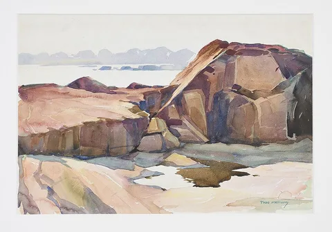 Theodore Kautzky, Rocky Shoreline, watercolor on paper