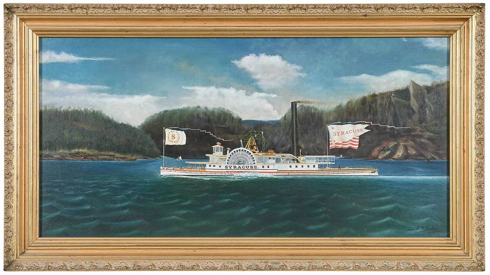 Paddle Wheeler Syracuse by William F. McMahon, oil on canvasboard, sold Sep 2021