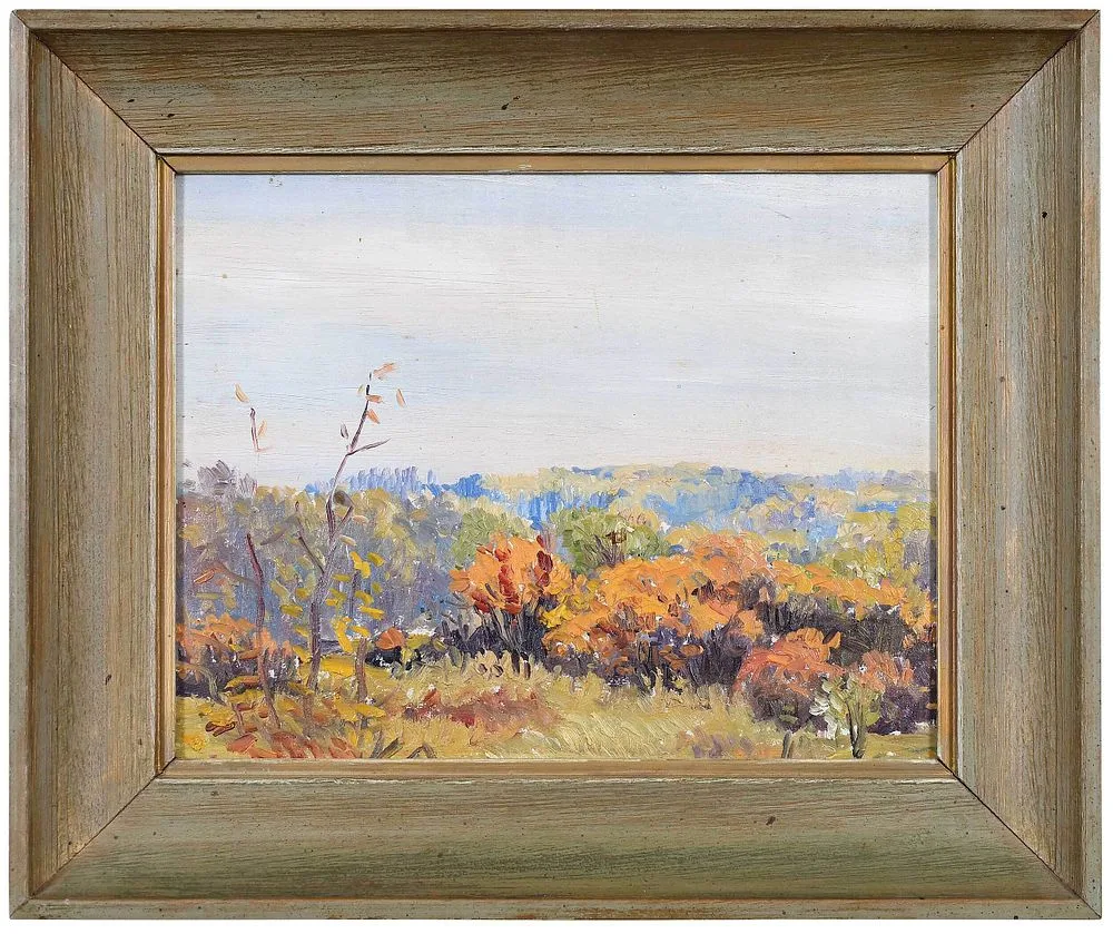 ÿAutumn Study by Ernest Luthi, oil on corrugated cardboard, sold Sep 2021