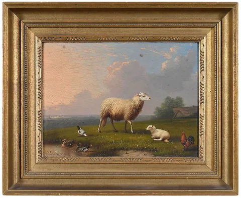 Francois Vandeverdonck, Sheep and Fowl in a Pasture, oil on panel