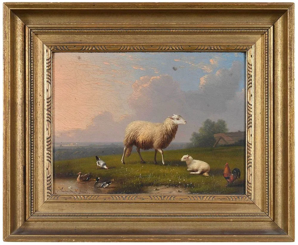 Francois Vandeverdonck, Sheep and Fowl in a Pasture, oil on panel