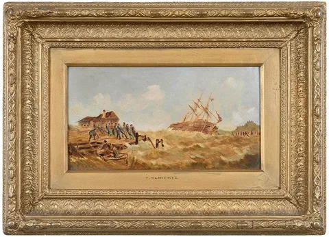 Franz Wilhelm Schiertz, Shipwreck, oil on panel