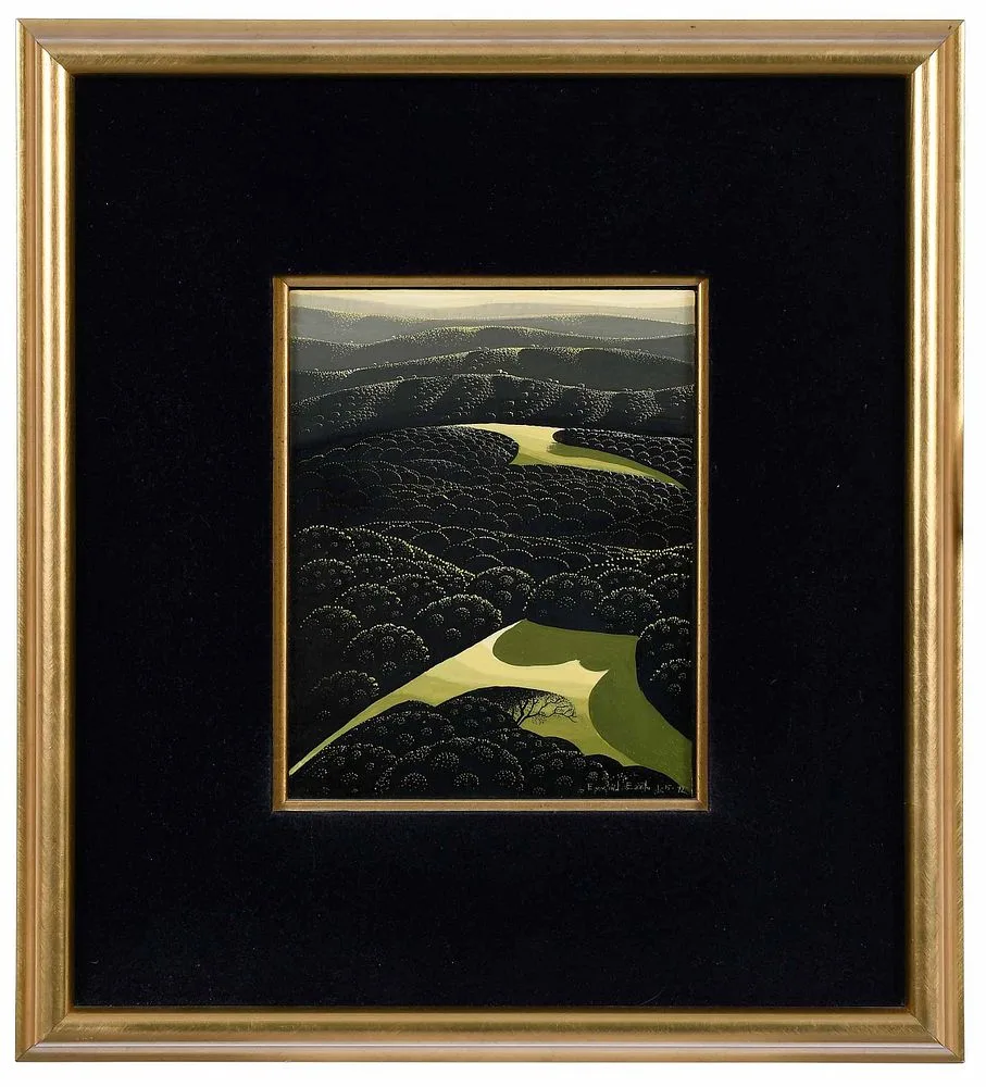 Hidden Valleys by Eyvind Earle, 1992, oil on panel, sold Jul 2021