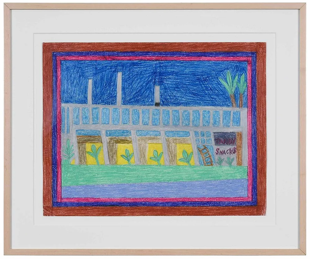 Tandy Snacks by Eddie Arning, crayon on paper, offered Jul 2021