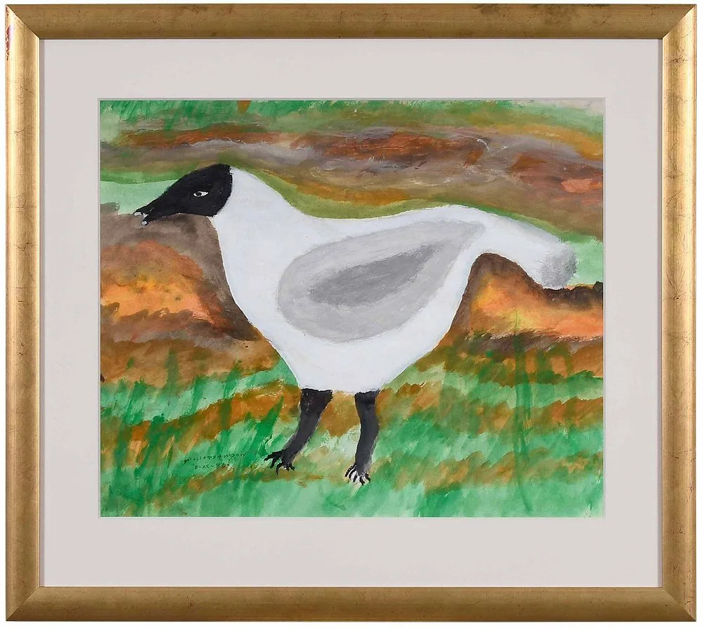 Bird by William Dawson, watercolor and acrylic on paper, offered Jul 2021