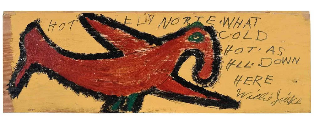 Hawk Fly North by Willie Jinks, acrylic on board, offered Jul 2021