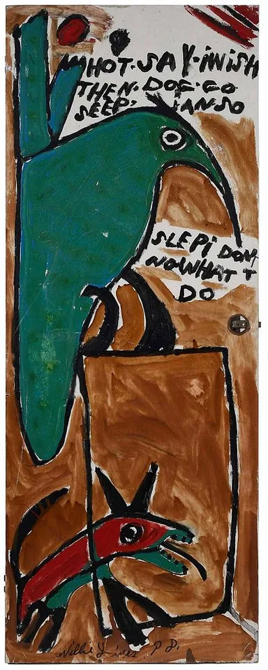 Willie Jinks, Painted Door, "I Wish The Dog Go to Sleep..., acrylic on board