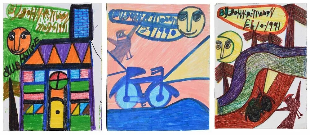 John Mason, Three Drawings, 1990-91, felt pen and crayon on paper
