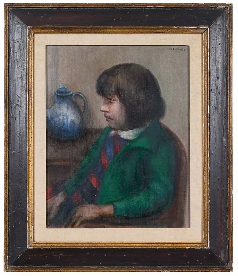 Marvin Cherney, Girl in Green Sweater, oil on Masonite