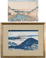 Katsushika Hokusai, Two prints from the series Fugaku Sanjurokkei (Thirty Six Views of Mt. Fuji): Aoyama Enza no matsu (The Cushion Pine at Aoyama),ÿsigned "Hokusai aratame Iitsu hitsu" upper left, unidentified publisher's seal verso
