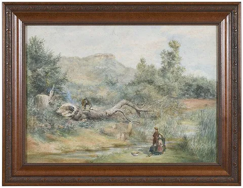 W.D. Edmonston, Cooking in the Old Tree, watercolor on paper
