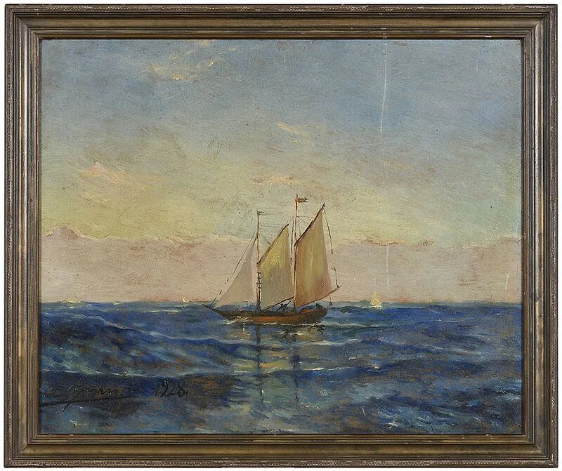 Lluís Graner, ÿMaritime scene, oil on paper board
