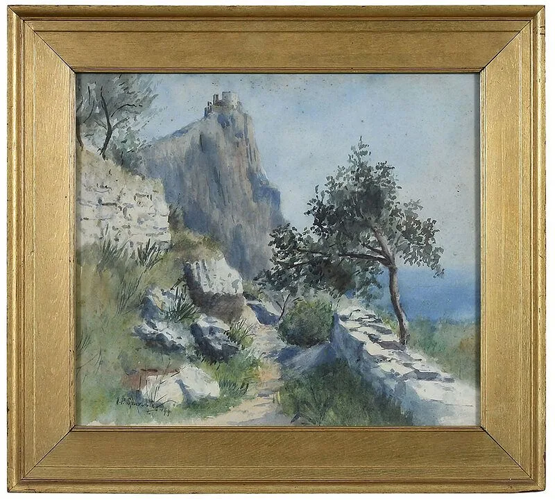 Cliffside View by Henry Spaulding, 1899, watercolor on illustration board, offered May 2021