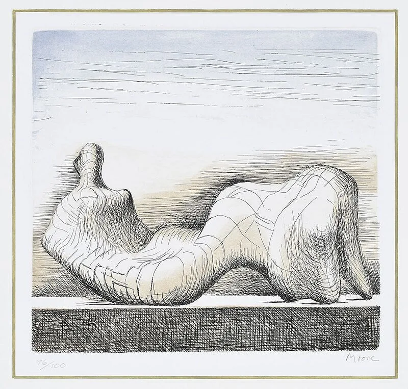 Reclining Figure by Henry Moore, 1976, color etching and aquatint, sold Apr 2021