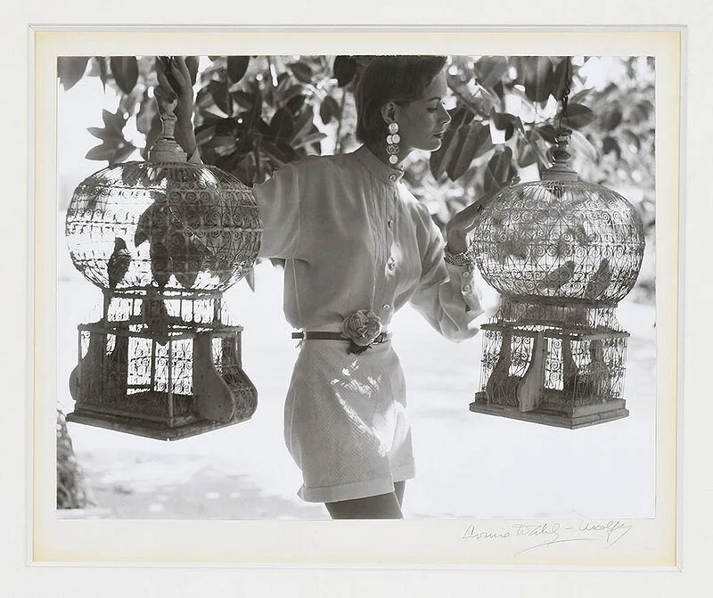 Louis Dahl-Wolfe, Natalie with Birdcages, 1950, gelatin silver print