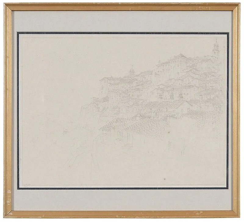 John Taylor Arms, View of Todi, Italy, 1926, pencil on buff paper