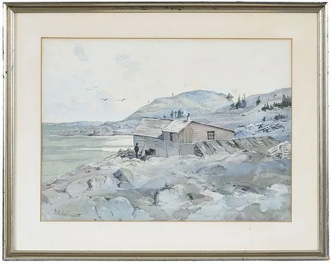 Samuel Peter Rolt Triscott, Maine Fishing Shack, watercolor on paper