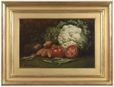 Still Life with Cauliflower by Arthur Diehl, oil on canvas, sold Apr 2021
