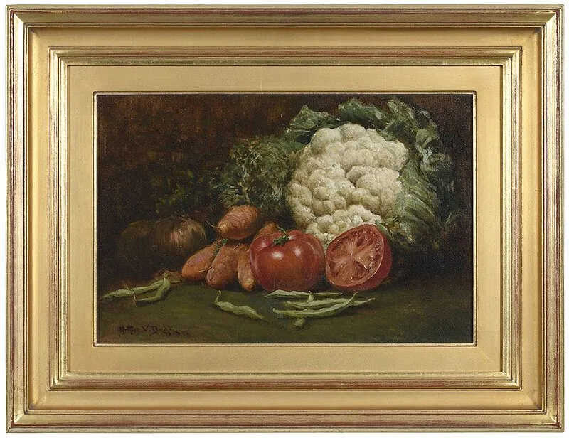 Still Life with Cauliflower by Arthur Diehl, oil on canvas, sold Apr 2021