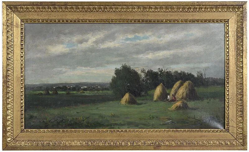 William Pearson, Resting by the Haystacks, oil on canvas