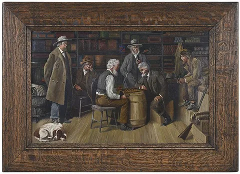 A. B. Frost, The Game Between the Squire and the Postmaster, oil on academy board