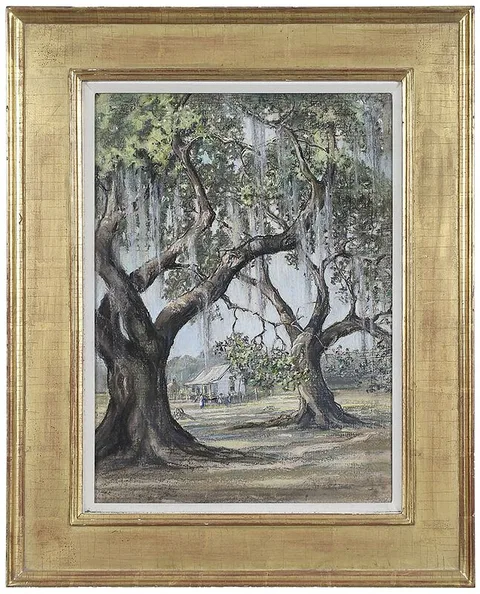 Elizabeth O'Neill Verner, Cabin Framed by Live Oaks, pastel on silk on plywood