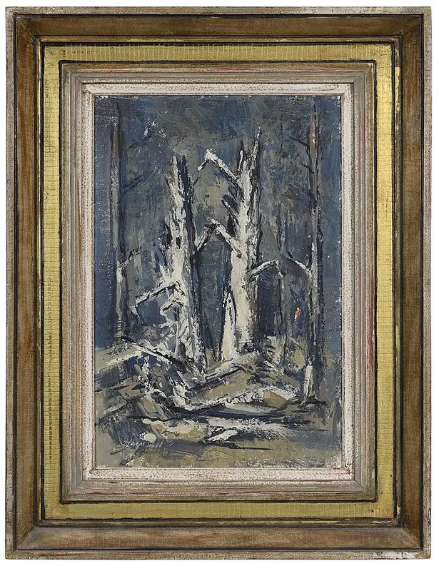 Ancient Watchers by Lamar Dodd, encaustic on board, sold Apr 2021