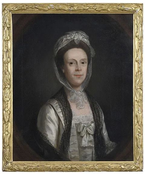 John Simmons, Woman in a White and Black Lace Trimmed Gown, 1772, oil on canvas