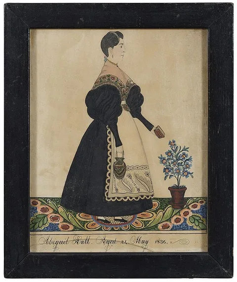Joseph H. Davis, Portrait of Abigail Hall. Aged 24. May 1836. printed below image on front, watercolor on paper