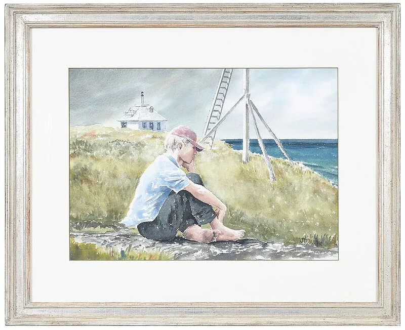 Boy on the Dunes by Josiah Everett Draper, watercolor on paper, sold Apr 2021