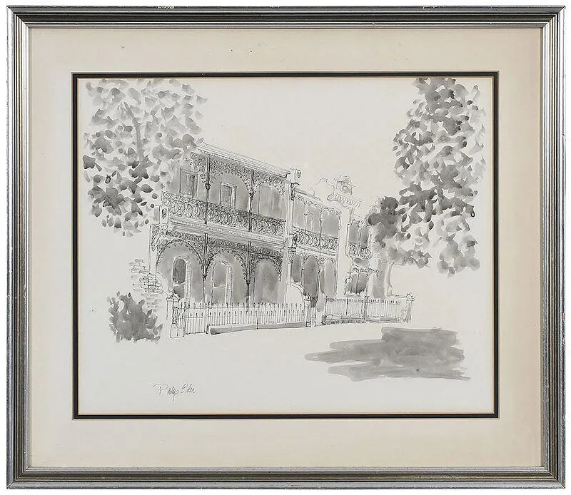 Phillip Elder, New Orleans Houses, ink and ink wash