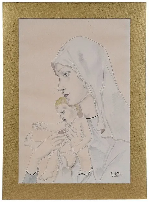 Léonard-Tsuguharu Foujita, Vierge à l'enfant, 1948, pen and ink