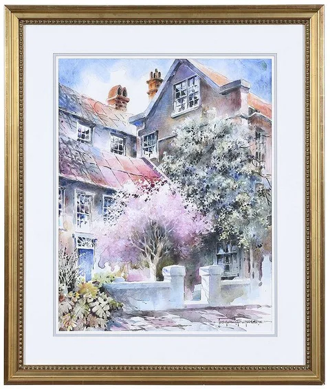 Summer Courtyard by Josie Van Gent Edell, watercolor on paper, sold Feb 2021