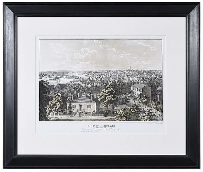 Edward Sachse, Untitled, View of Richmond from Union Hill, 1851, hand colored lithograph, lower left "Drawn from Nature and on stone by E.Sachse