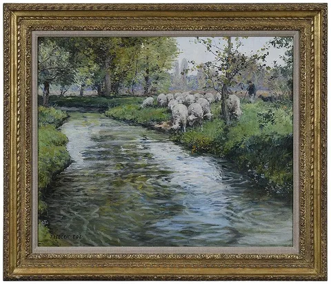 Frederic Charles Vipond Ede, Sheep Coming Down to the Stream, oil on canvas