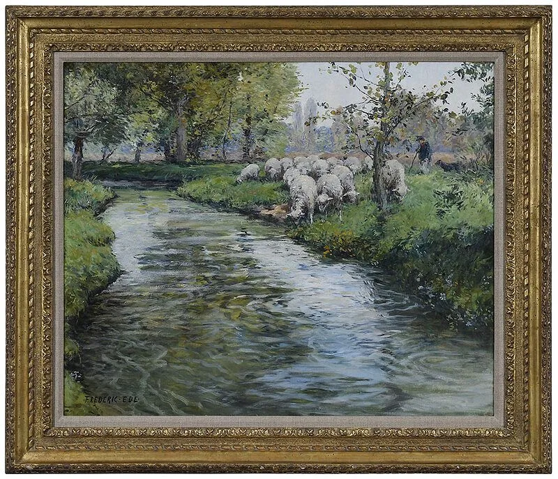 Frederic Charles Vipond Ede, Sheep Coming Down to the Stream, oil on canvas