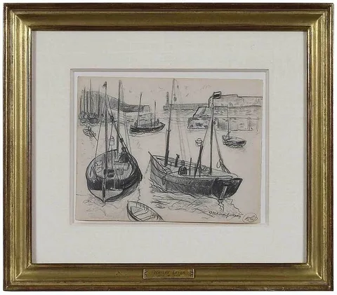 Richard Haley Lever, The Port of Mevagissey, Cornwall, 1902, pencil on buff paper