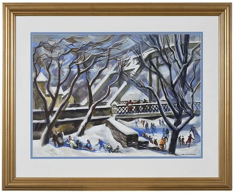 Carl John Zimmerman, Ice Skating, watercolor on paper