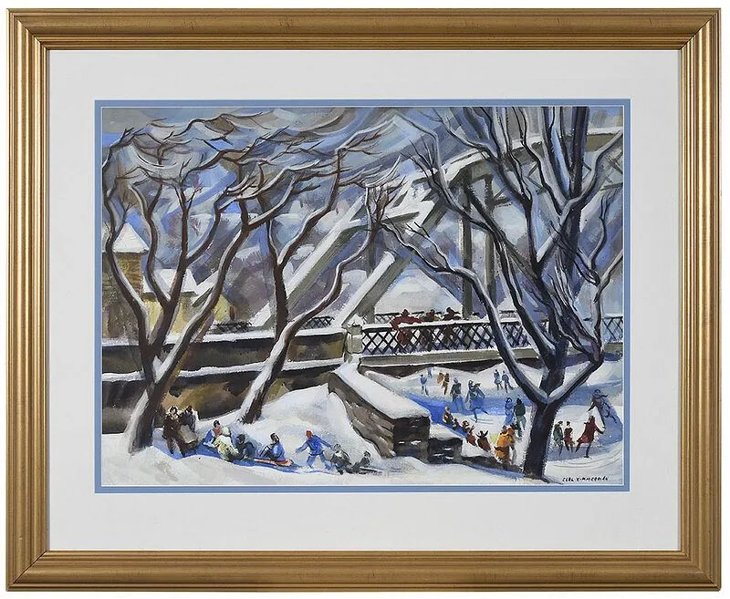 Carl John Zimmerman, Ice Skating, watercolor on paper