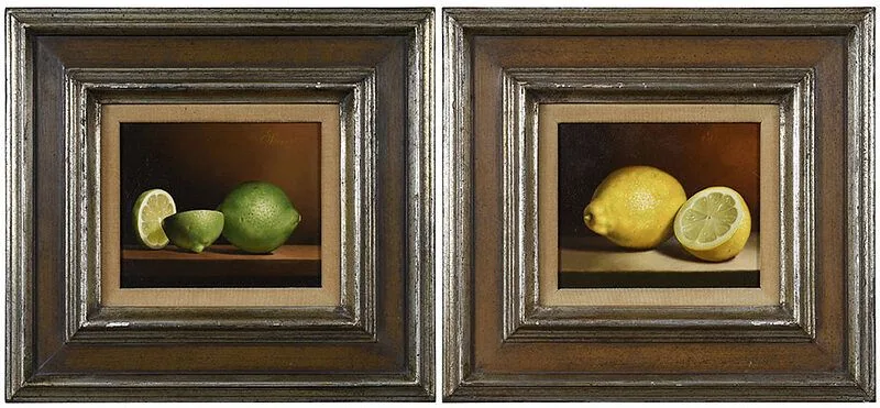 Pair of Fruit paintings: Lemons by Gerard Paul Stinski, oil on Masonite, sold Feb 2021