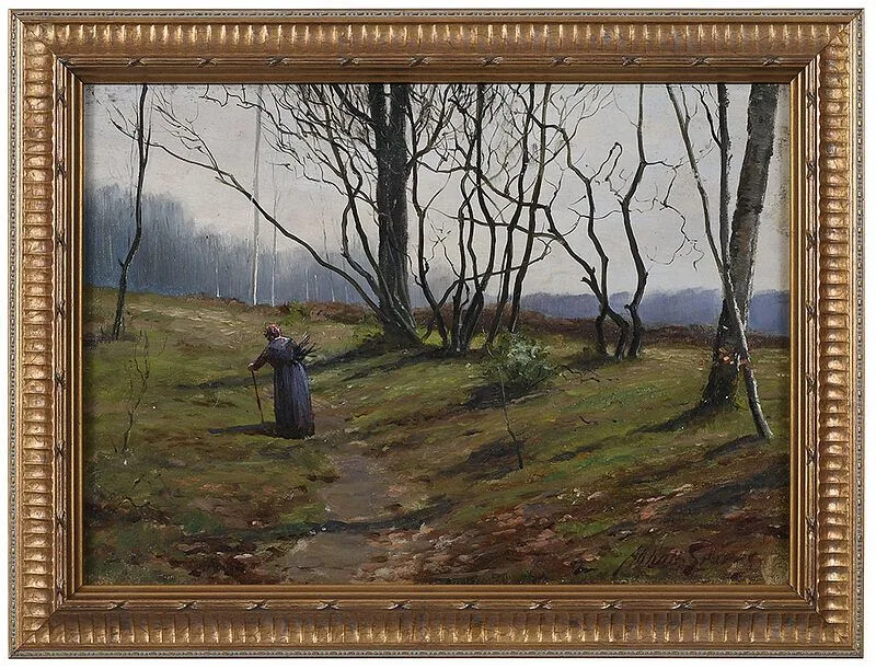 Gathering Wood by Abbott Fuller Graves, oil on panel, sold Feb 2021