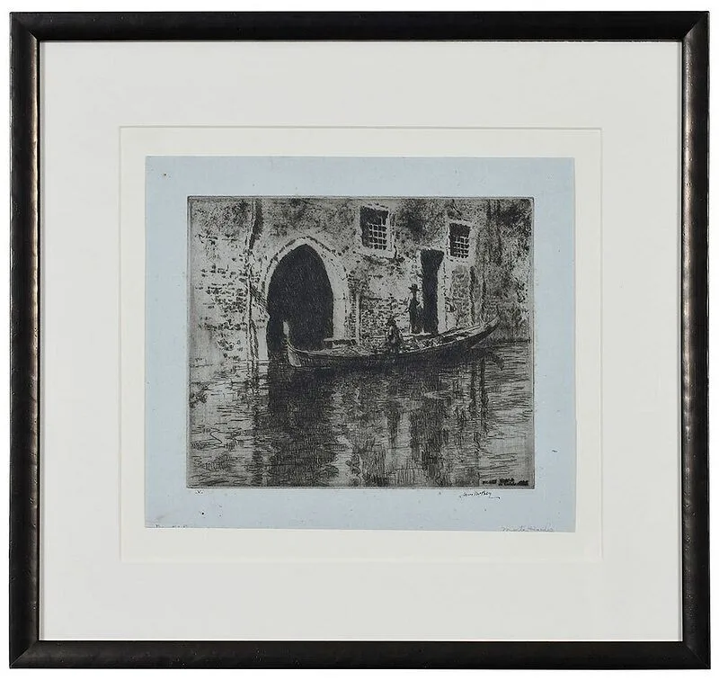 The Deserted Palace by James McBey, etching on blue/green paper, sold Feb 2021