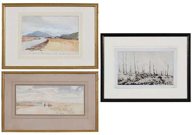 Three works: Between Granby... by James McBey, 1941, watercolor, sold Feb 2021
