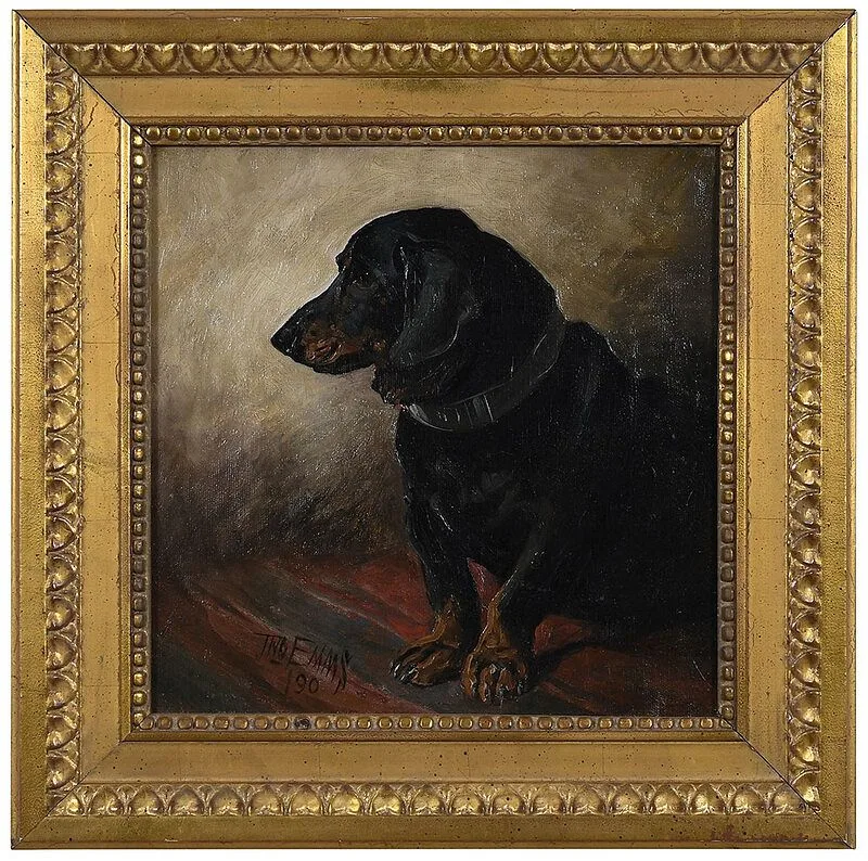 The Dachshund Childeron Compton by John Emms, 1890, oil on canvas, sold Feb 2021
