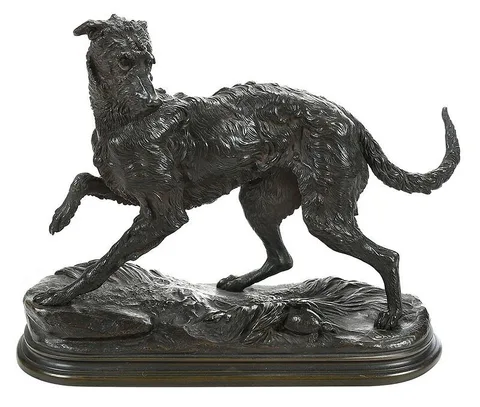 Jules Moigniez, Lévrier Irlandaise avec une tortue (Irish Wolfhound with a turtle), a fine lifetime casting, patinated bronze